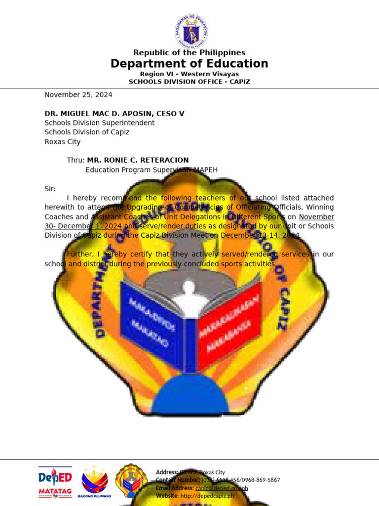 Capiz Teachers Recommended for Sports Event | PDF | Philippines