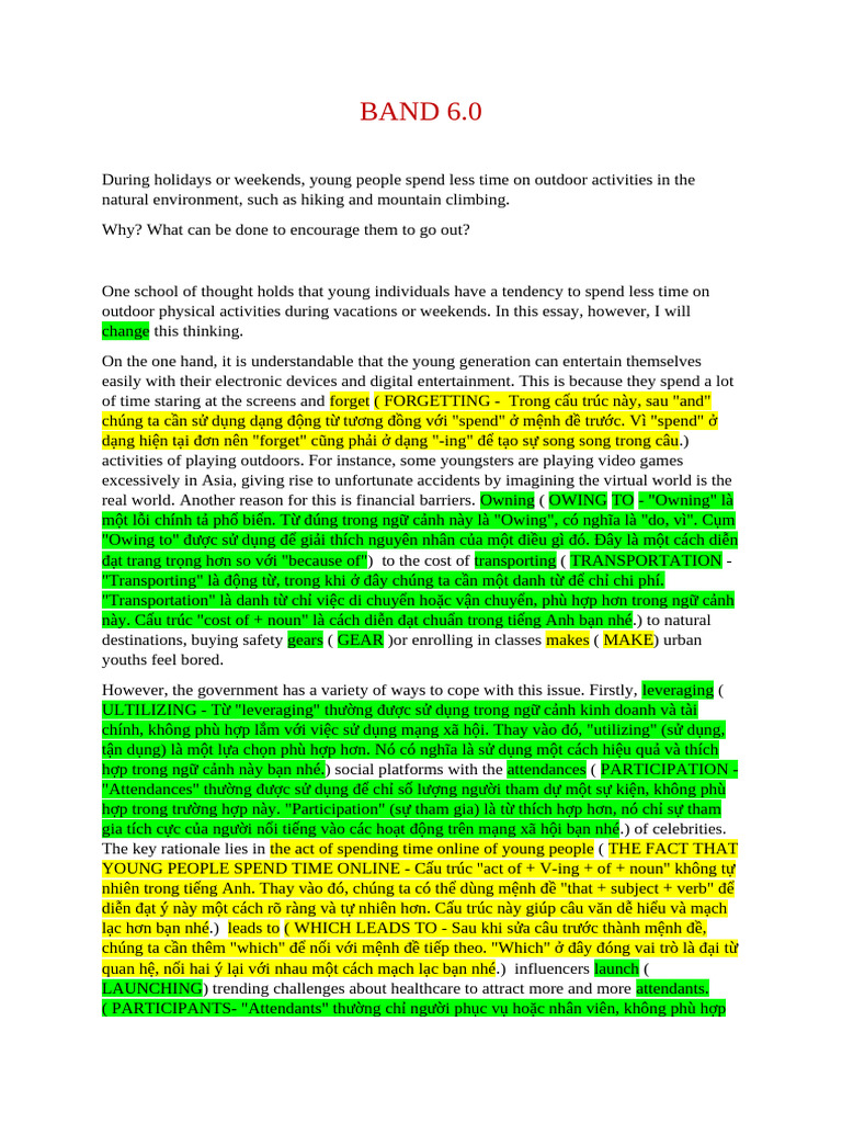 Band 6 - Task 2 - Less Time Playing Outdoor | PDF