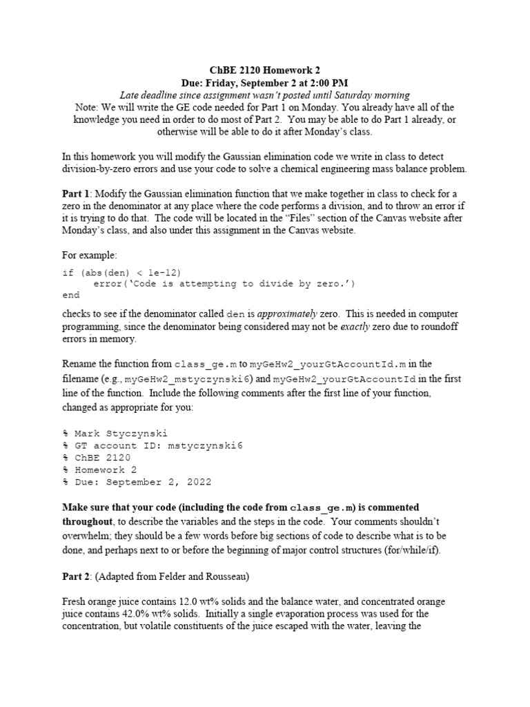 Chbe 2120 Fall 2022 HW 2 | PDF | Computer Science | Computer Programming