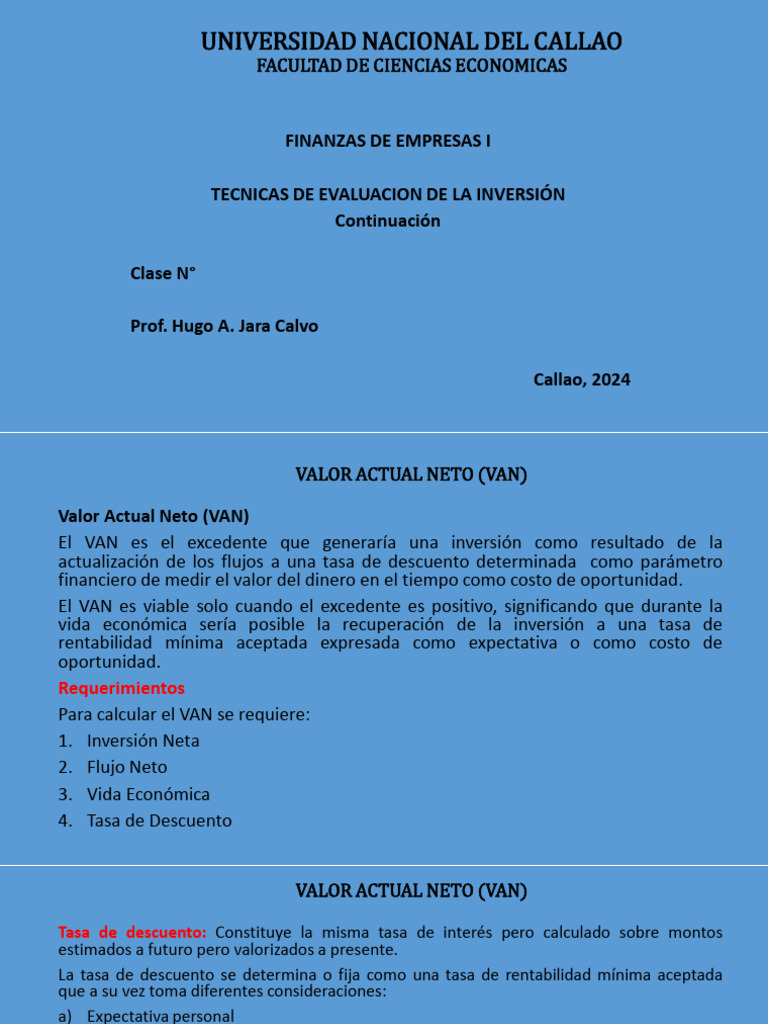 Metodo Del Van y Tir | PDF | Valor presente neto | Flujo de caja descontado