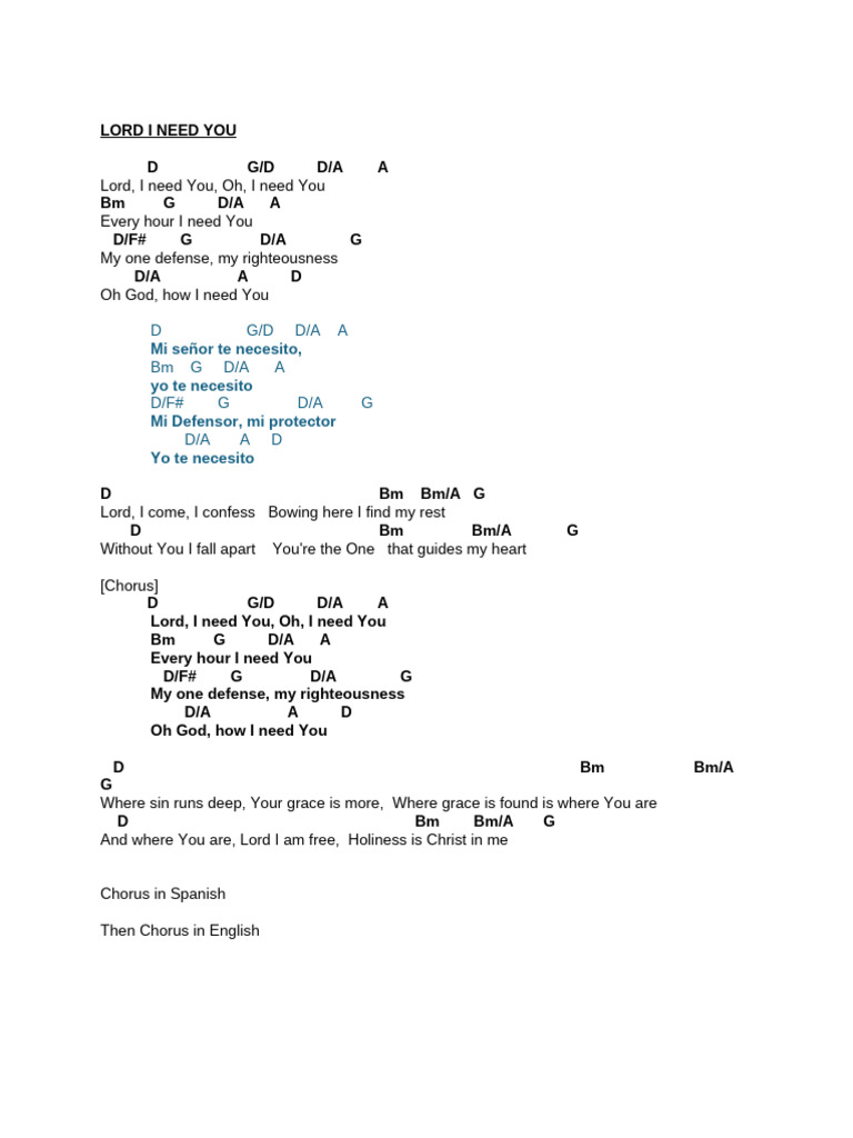 Lord I Need You: Lyrics & Chords | PDF