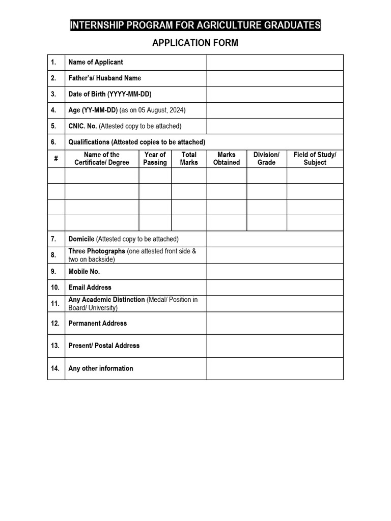 INTERNSHIP FORM FOR AGRICULTURE GRADUATES Lalamusa | PDF