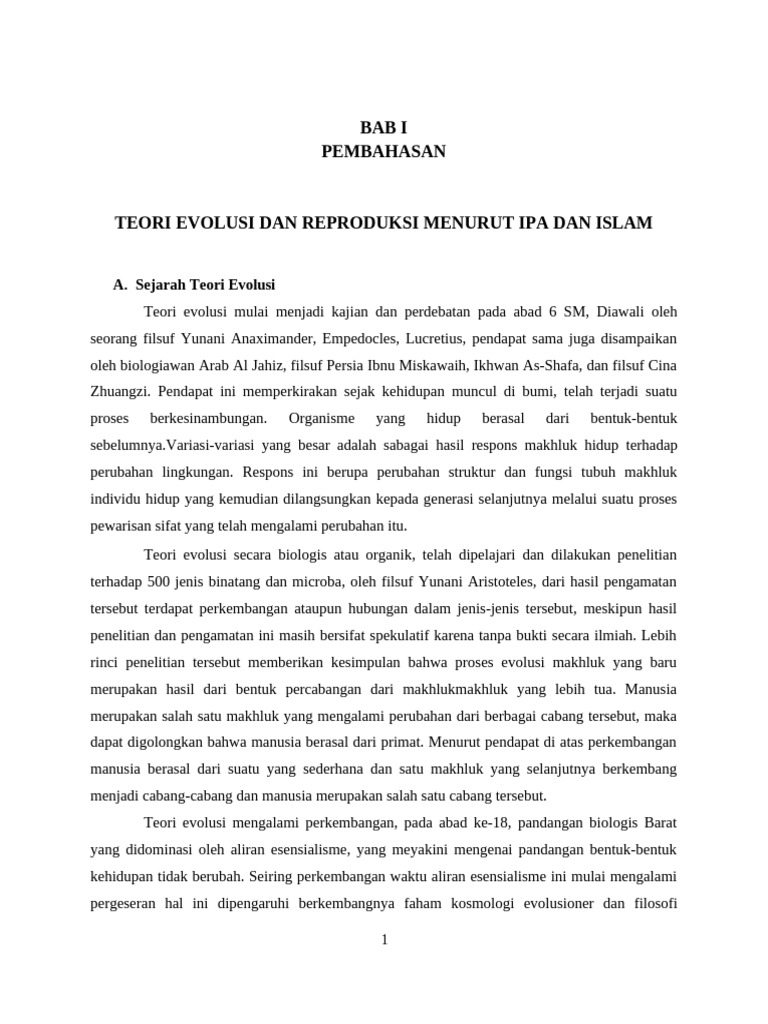 Teori Evolusi Dan Rekayasa Reproduksi Menurut Ilmu Pengetahuan Alam Sarat Dan Al Qur'an Putri ...