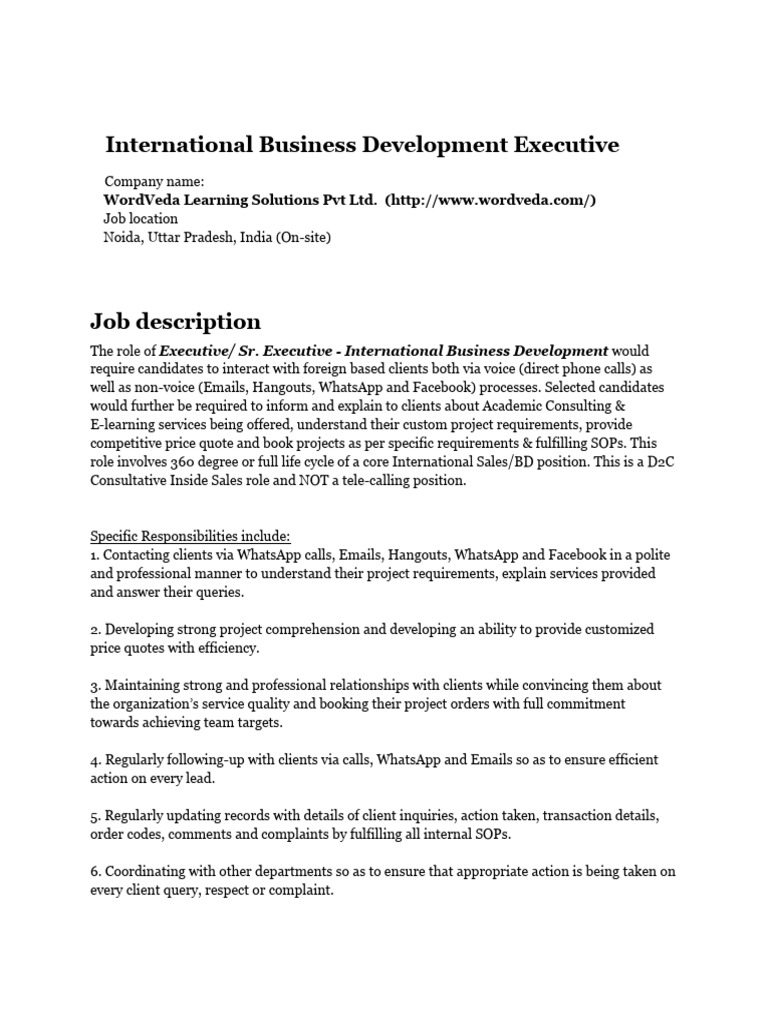 International Sales Role at WordVeda | PDF | Human Communication