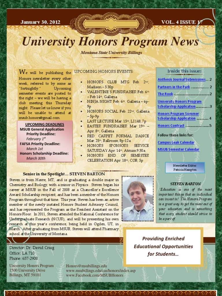 MSUB Honors Program Newsletter Update | PDF | University | Academia
