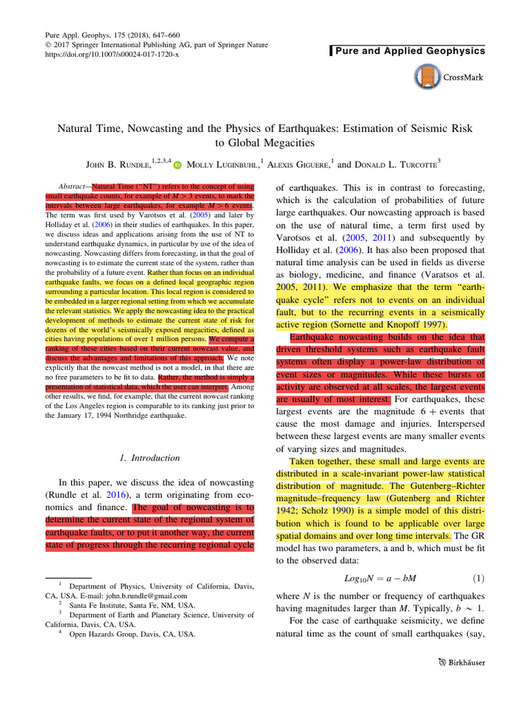 Nowcasting Seismic Risk for Megacities | PDF | Moment Magnitude Scale ...