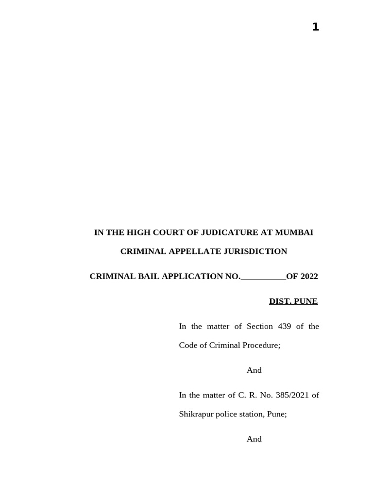 Bail Application in Pune Criminal Case | PDF | Bail | Arrest