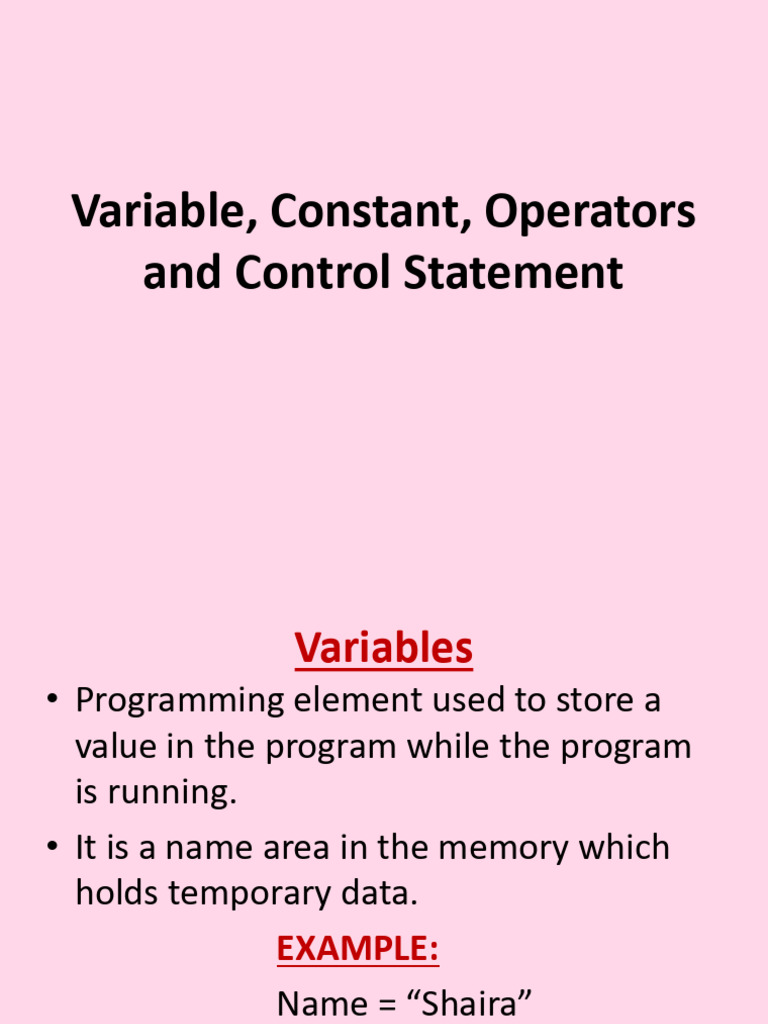 Variables Constant Operators and Control Statement | PDF | Control Flow ...