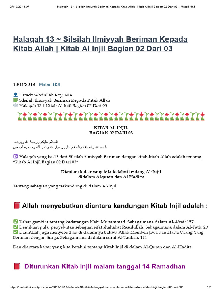 Halaqah 13: Kitab Al Injil Bagian 2 | PDF