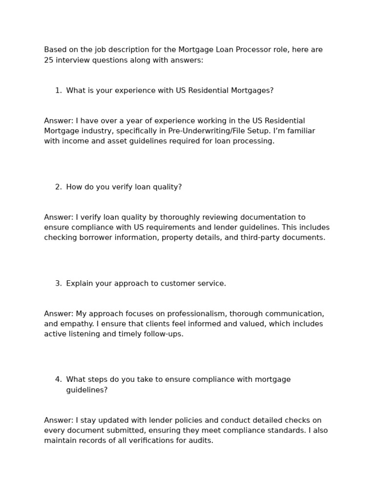 Essential Interview Questions for Mortgage Loan Processors | PDF ...