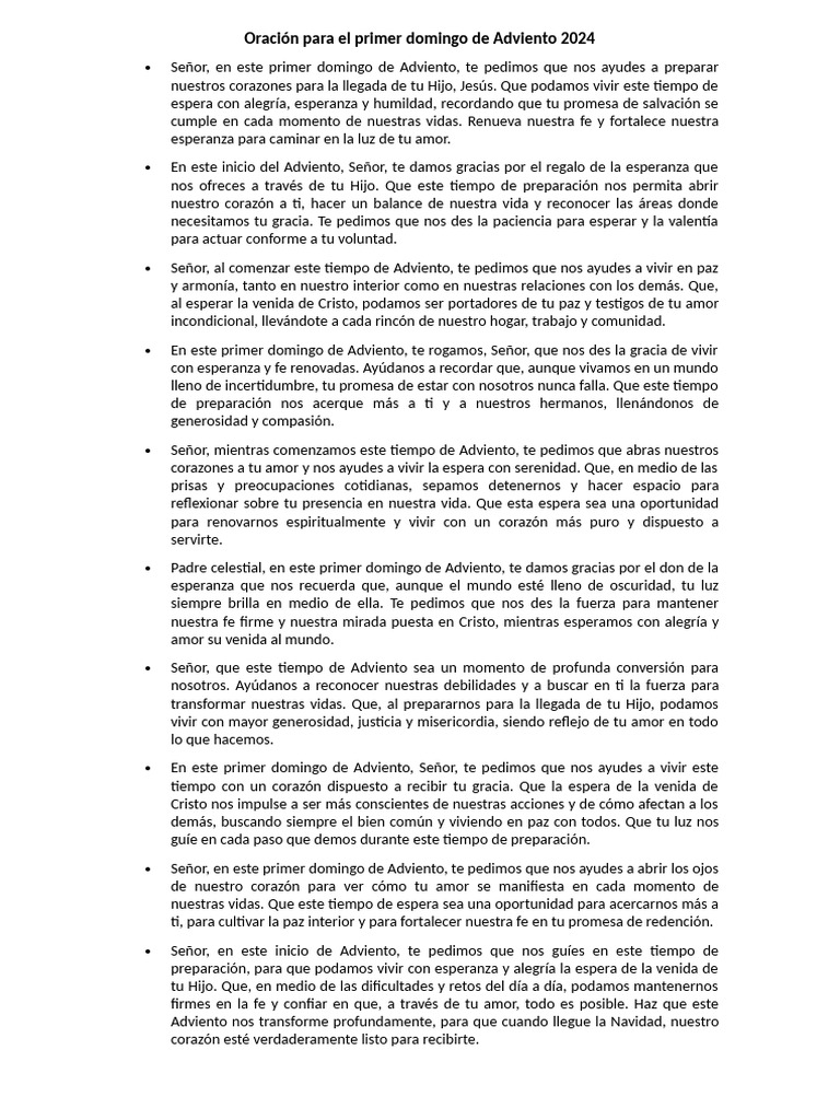 Oración para El Primer Domingo de Adviento 2024 PDF Amor Adviento
