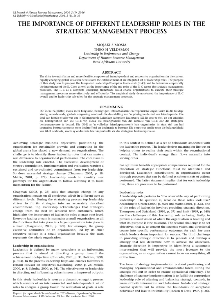 The Importance of Different Leadership Roles in The | PDF