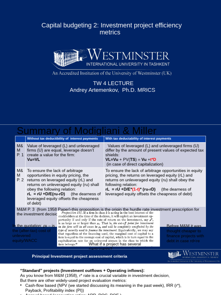 Investment Project Efficiency Metrics | PDF | Internal Rate Of Return ...