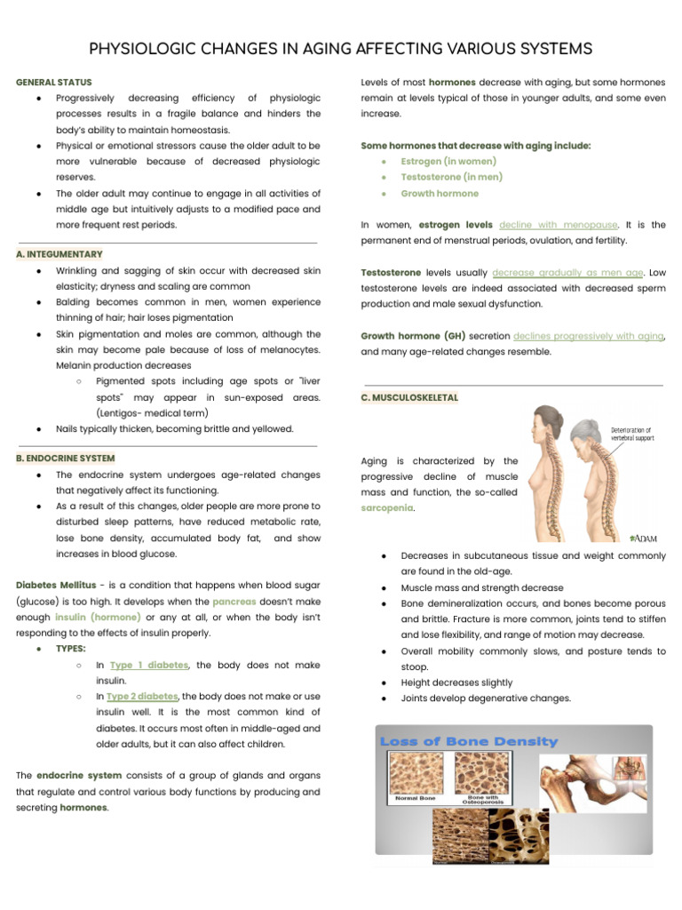 WEEK 2 - Physiologic Changes in Aging | PDF | Diabetes | Dementia
