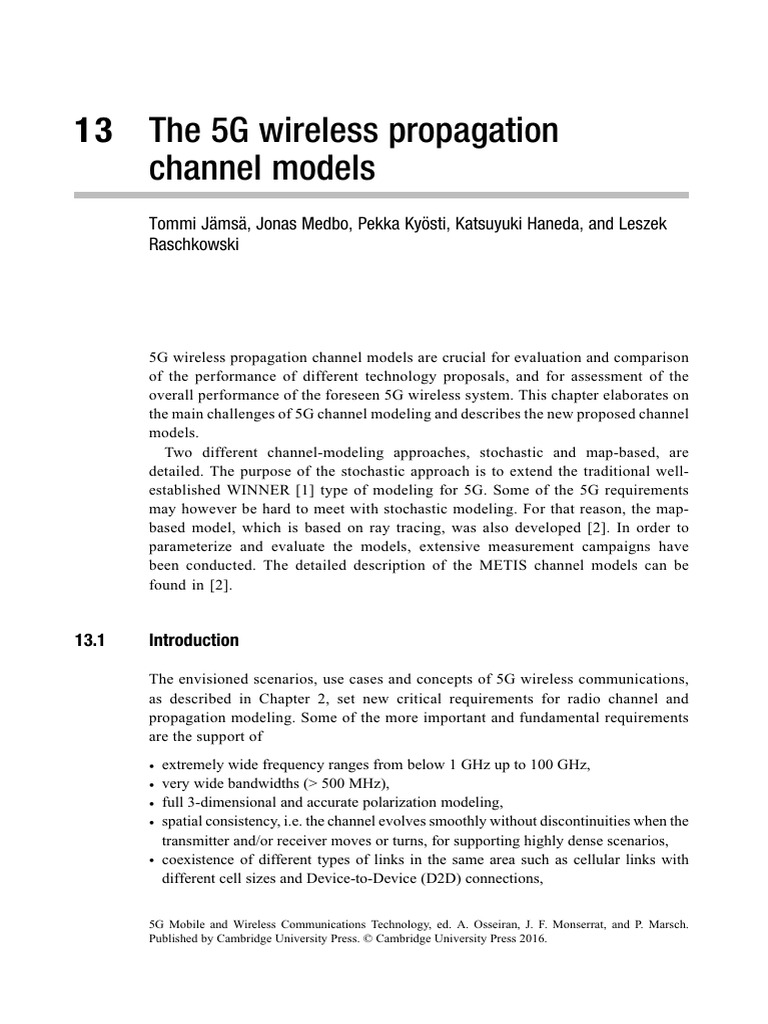 5G Wireless Propagation Channel Models | PDF | Antenna (Radio) | Mimo
