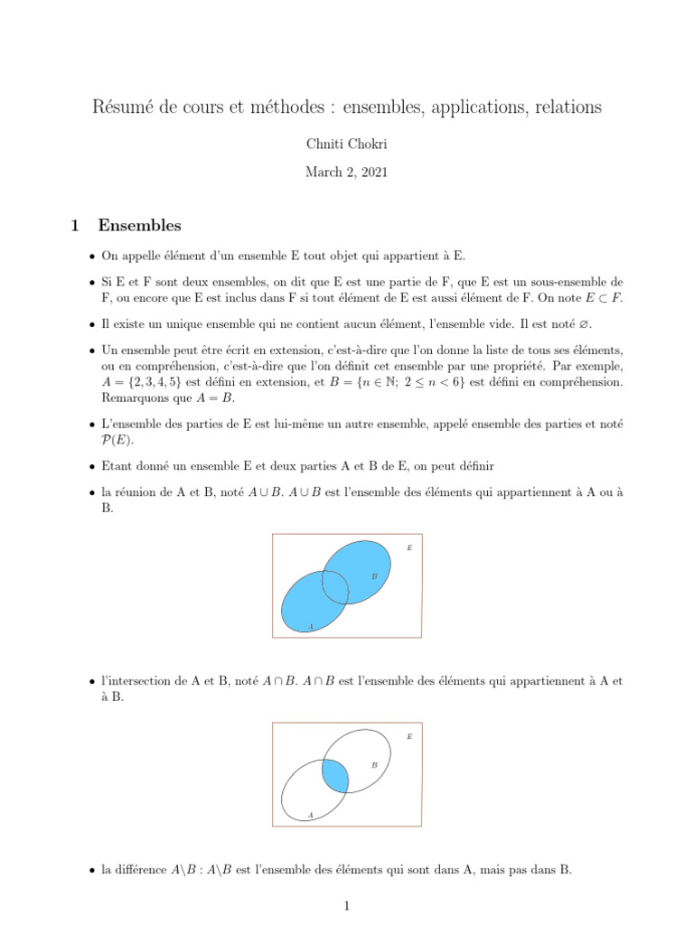Ensembles, Applications et Relations | PDF | Ensemble (Mathématiques ...
