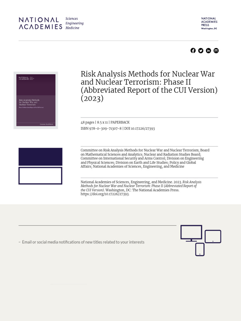 Risk Analysis Methods For Nuclear War and Nuclear Terrorism: Phase II ...