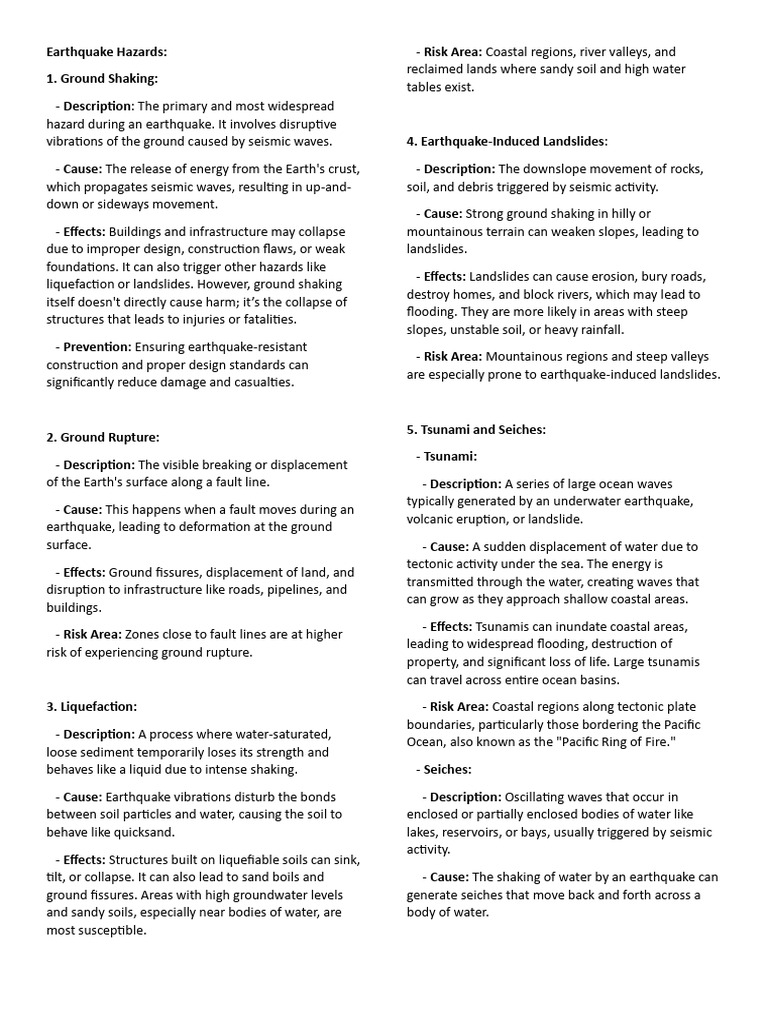 Earthquake Hazards Reviewer Pdf Tsunami Natural Disasters