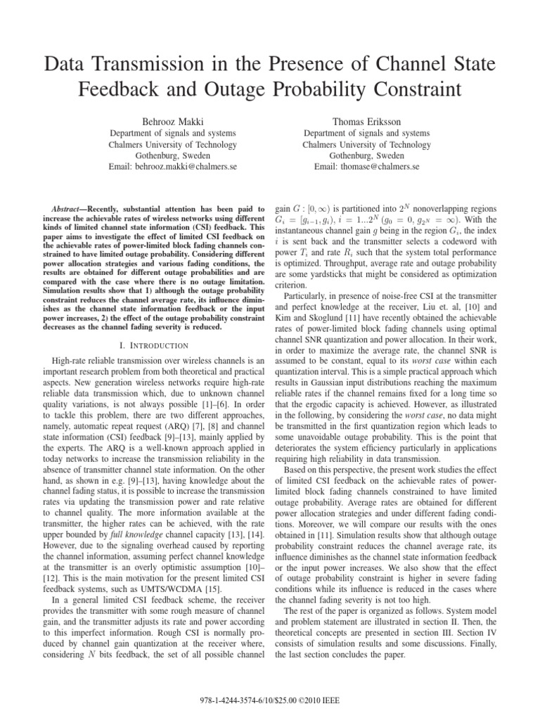 Data Transmission in The Presence of Channel State Feedback and Outage ...