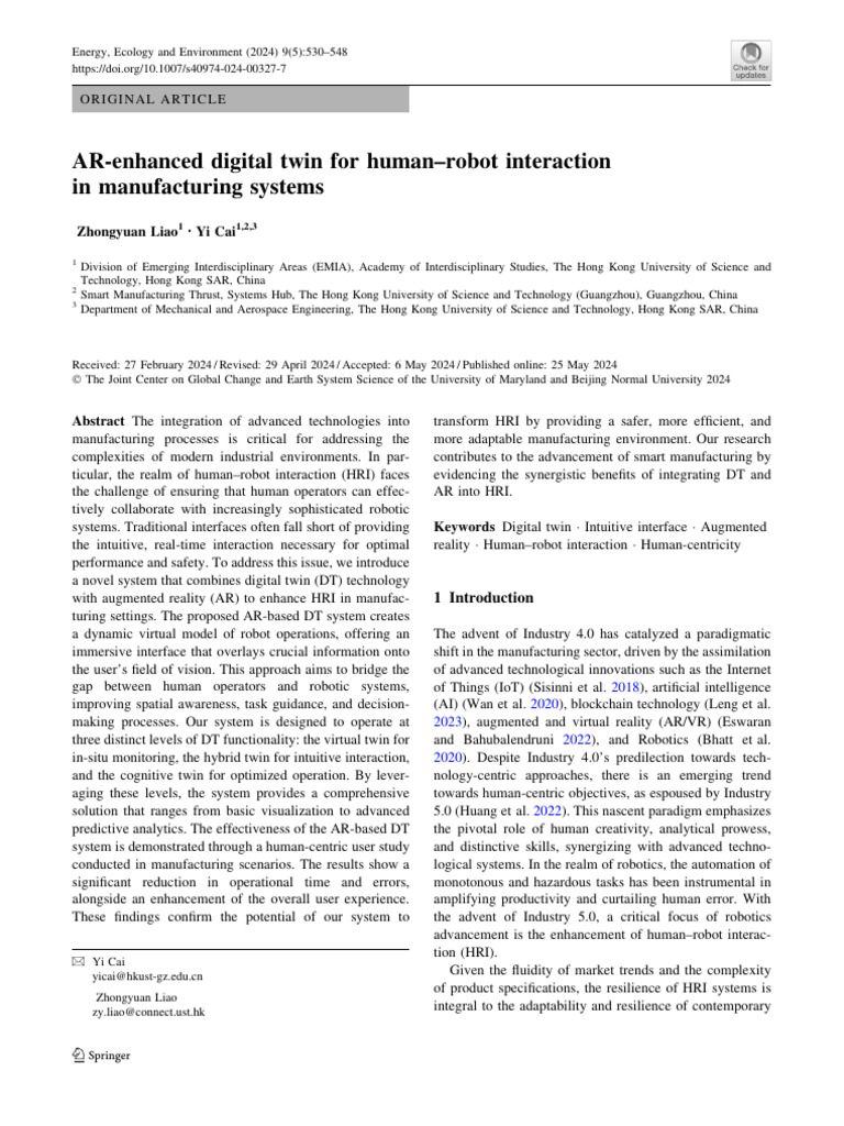 (3. Table 1) AR-enhanced Digital Twin For | PDF | Augmented Reality ...