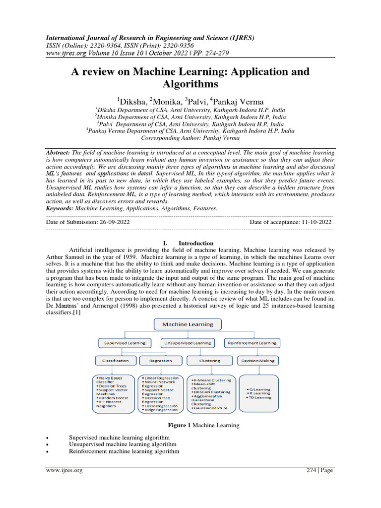 Machine Learning: Applications & Algorithms Review | PDF | Cluster ...