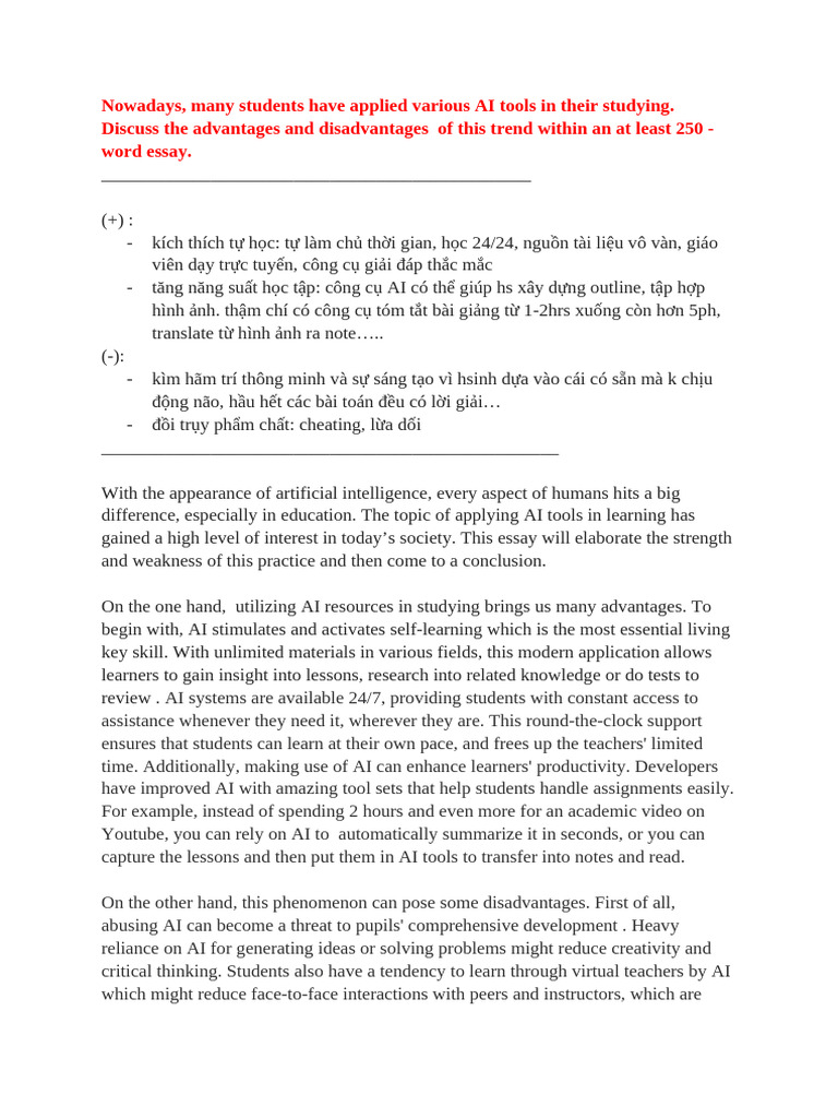 Pros and Cons of AI in Student Learning | PDF | Artificial Intelligence ...