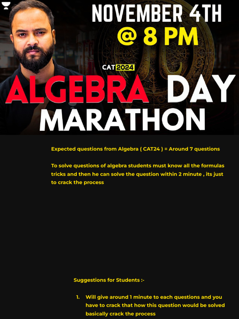 Algebra Marathon Part 1 | PDF | Quadratic Equation | Abstract Algebra