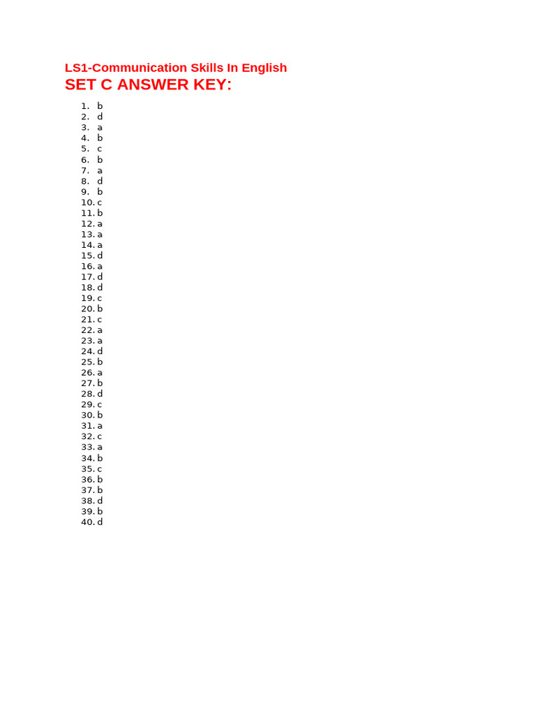 Set C (Answer Key) | PDF