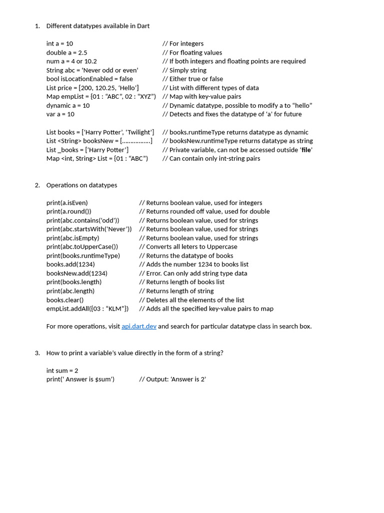 Dart Programming: Data Types & Functions | PDF | Parameter (Computer ...