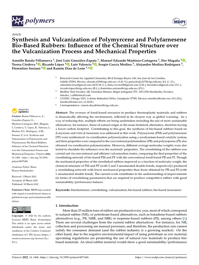 Synthesis and Vulcanization (Villanueva, 2022) | PDF | Cross Link ...