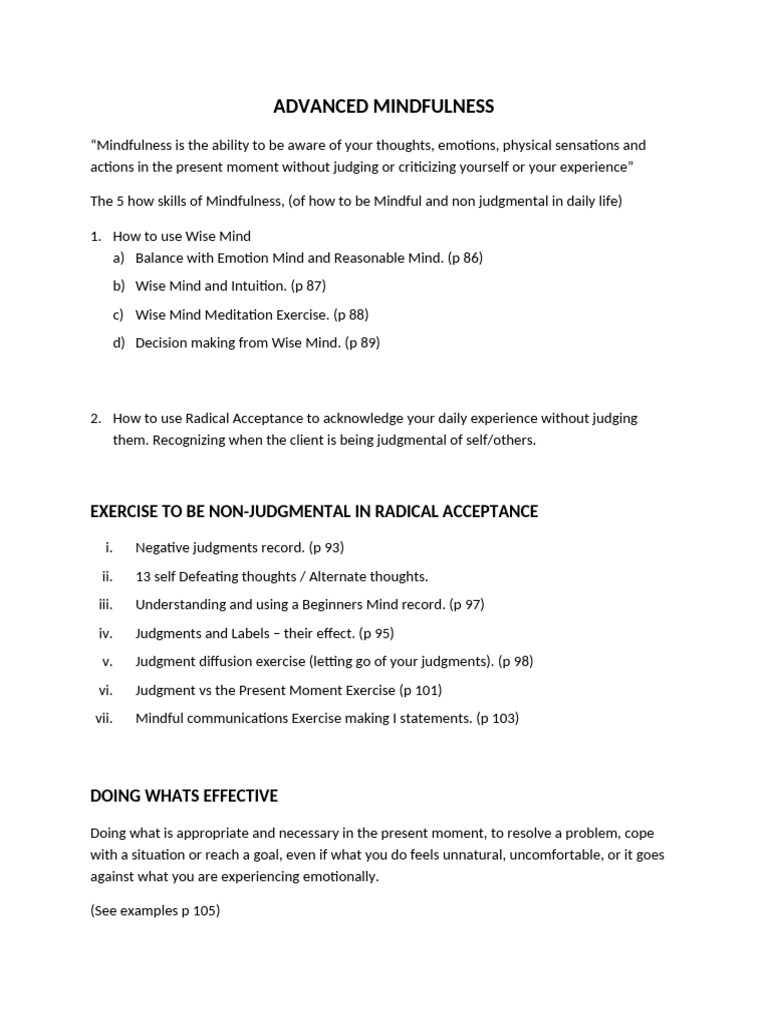 Advanced Mindfulness DBT | PDF