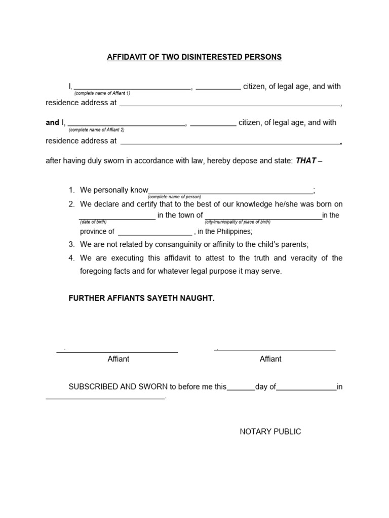 Affidavit of Disinterested Persons | PDF