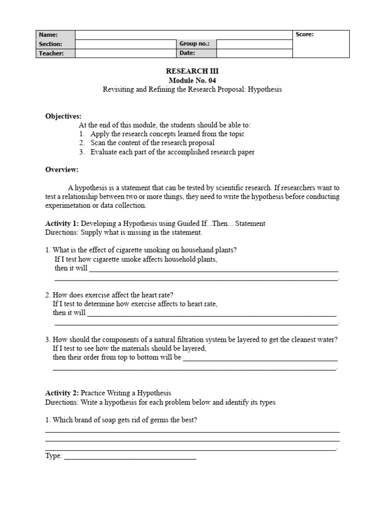 Refining Research Proposals: Hypothesis Guide | PDF | Hypothesis | Science