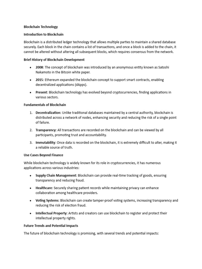 Blockchain Technology Pdf Cryptocurrency