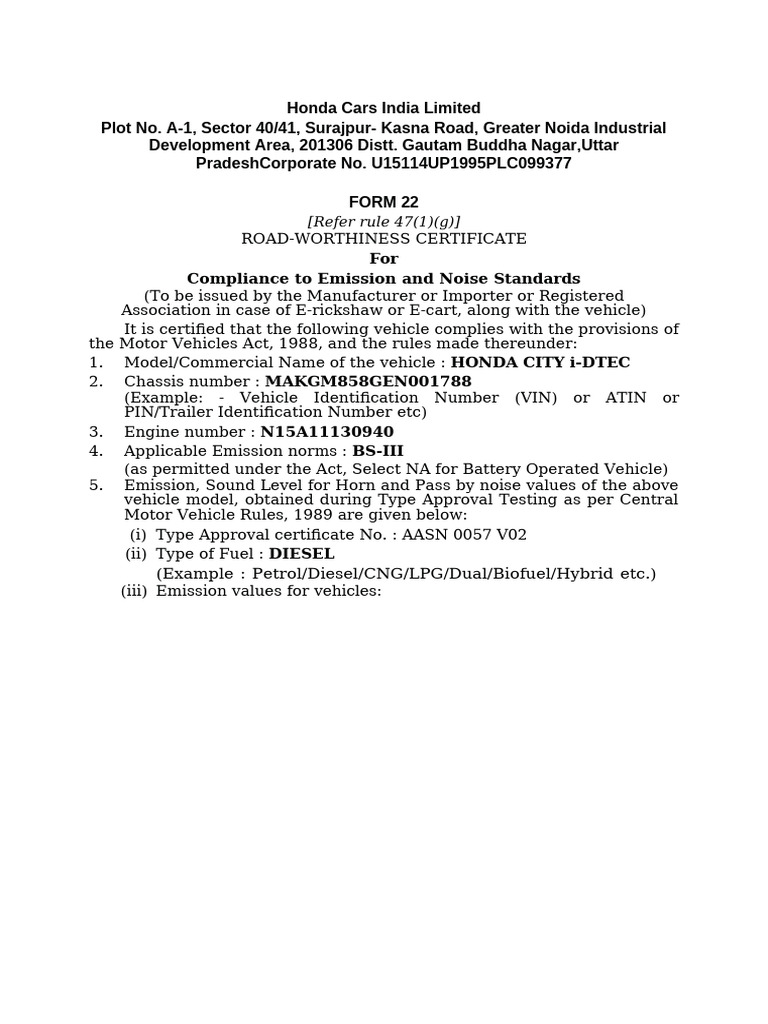 FORM22 Raw | PDF | Exhaust Gas | Pollution