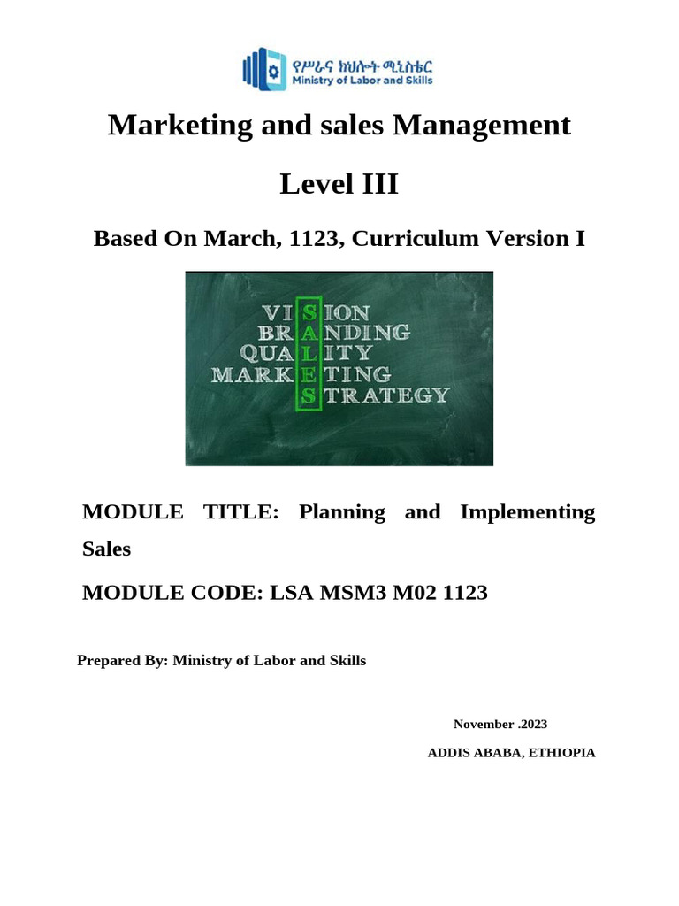Marketing and Sales Management Level III: Based On March, 1123 ...