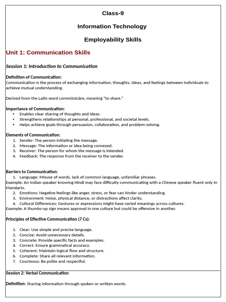 Class 9 IT: Communication & Self-Management Skills | PDF ...