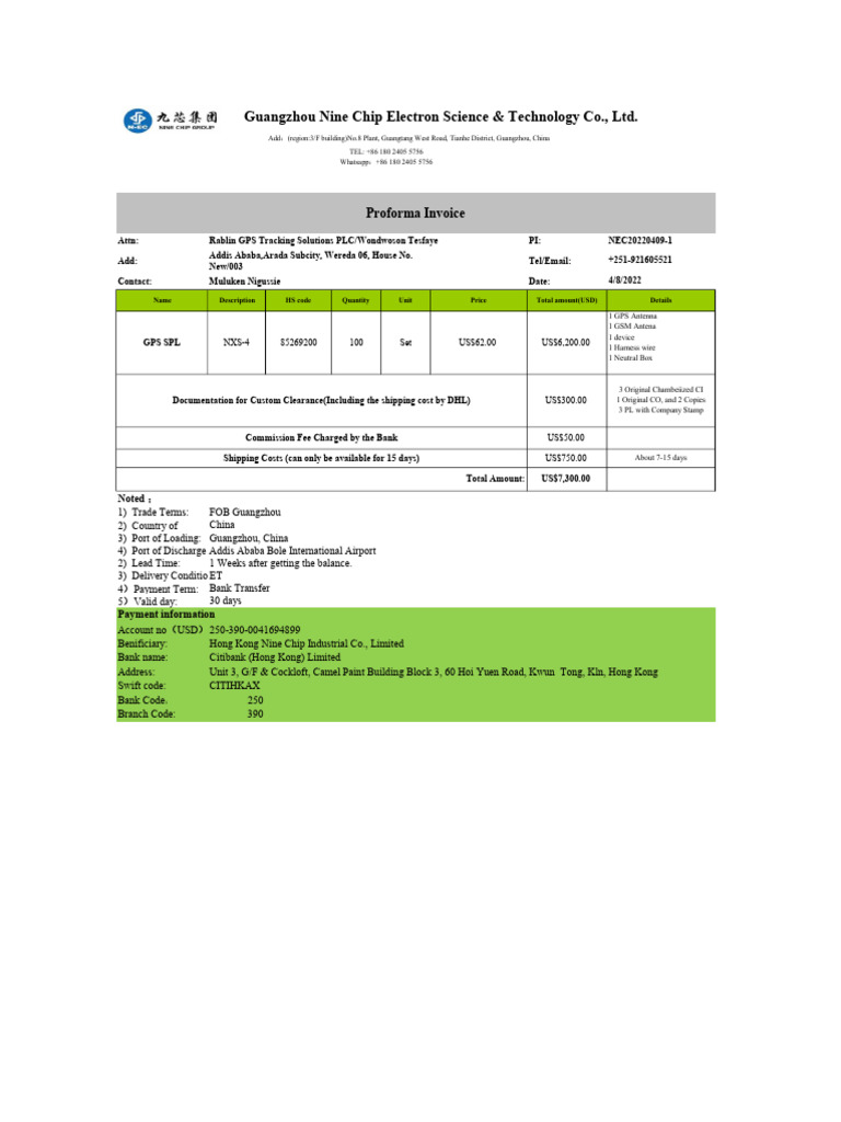 Guangzhou Nine Chip Electron Science & Technology Co., LTD.: Proforma ...