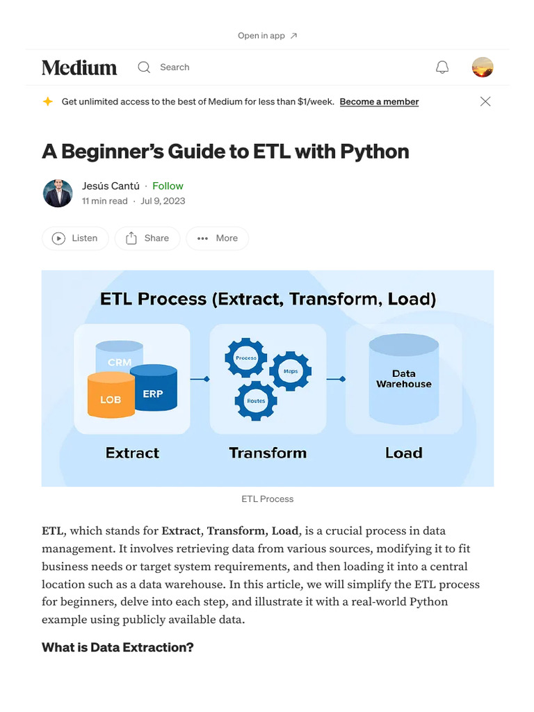 A Beginner's Guide To ETL With Python - by Jesús Cantú - Medium | PDF ...