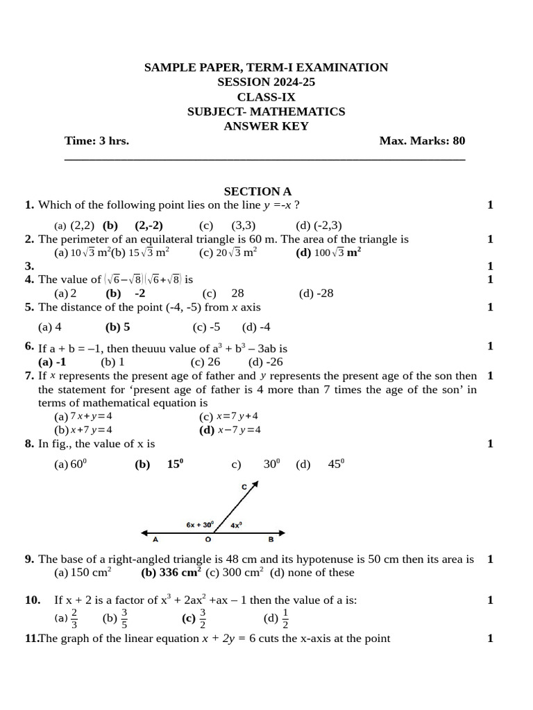 Samplepape12092024081807 0 | PDF | Perpendicular | Elementary Geometry