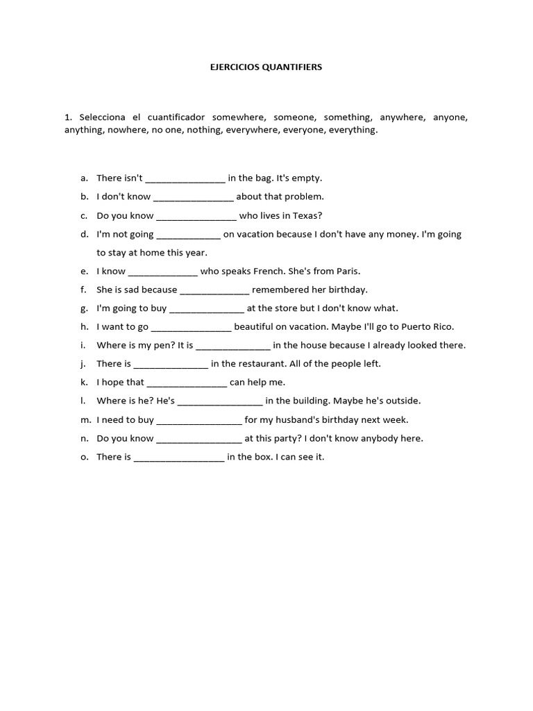 Ejercicios Quantifiers Sofía | PDF