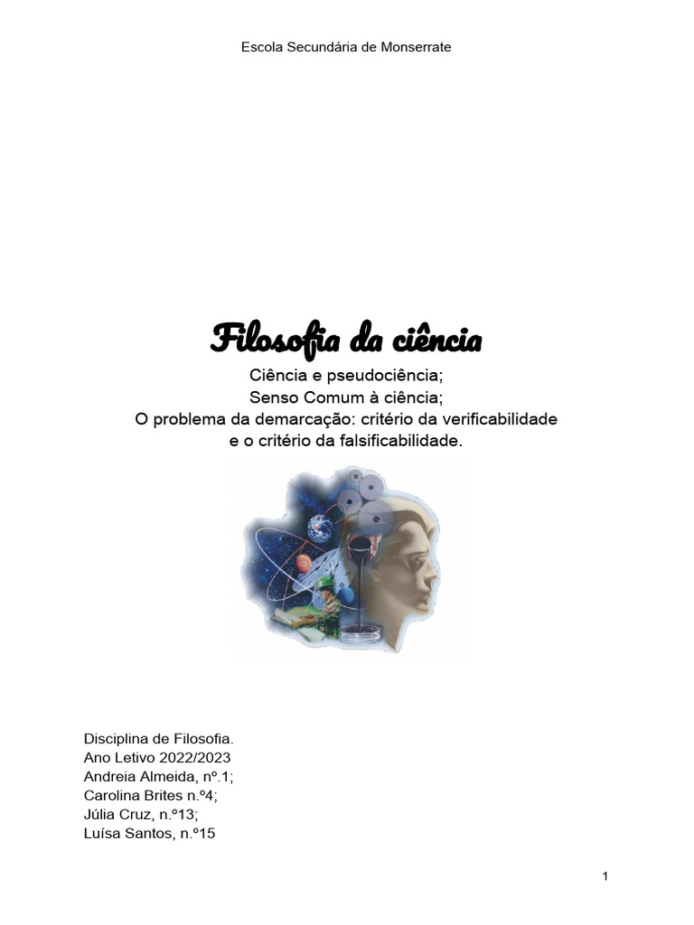 Trabalho Filosofia - Ciencia | PDF | Science | Falsificabilidade