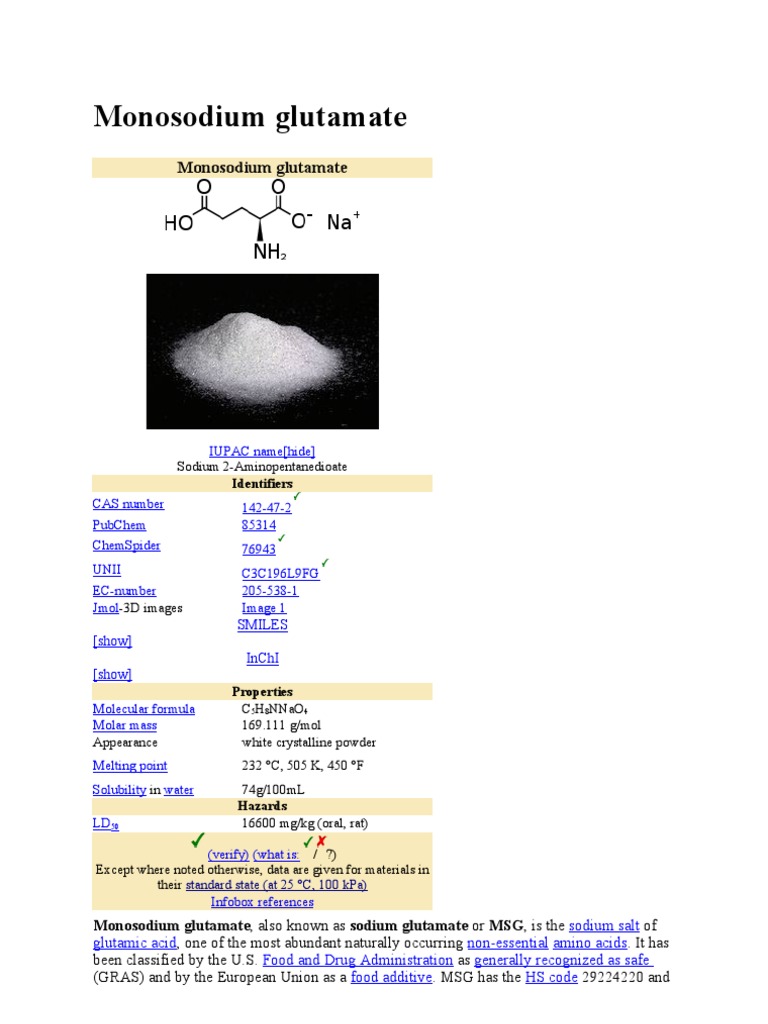 Monosodium glutamate | Glutamic Acid | Umami