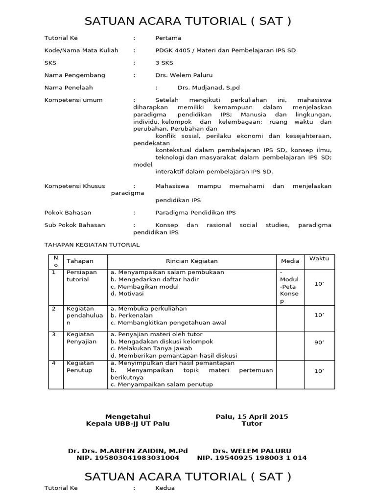 Satuan Acara Tutorial IPS SD | PDF