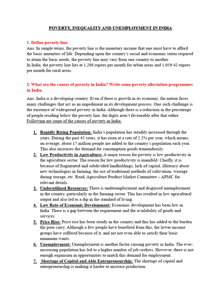 Poverty and Inequality in India: Causes & Solutions | PDF ...