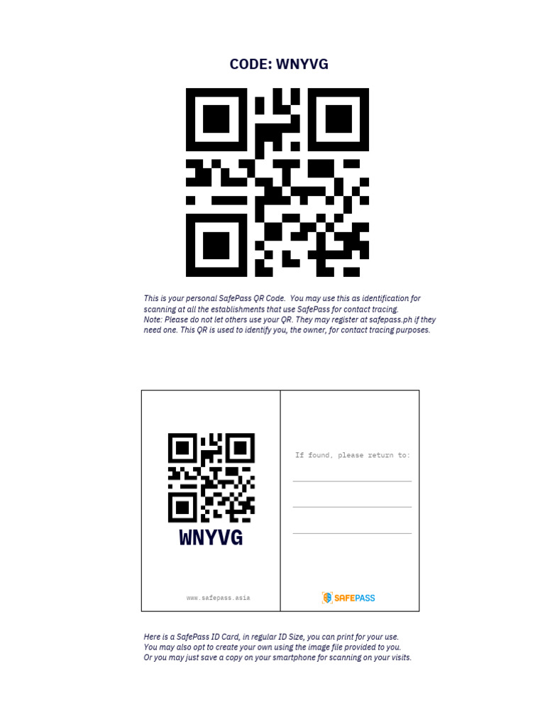 SafePass QR Code for Contact Tracing | PDF