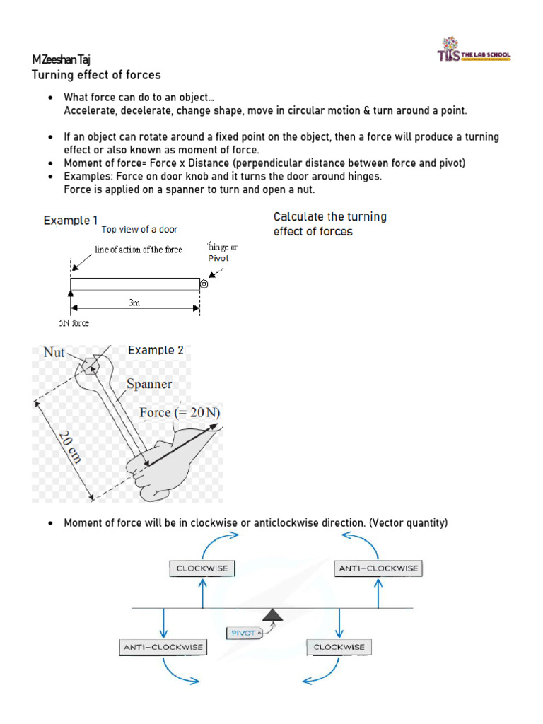 Notes Turning Effect of Forcese | PDF | Force | Acceleration