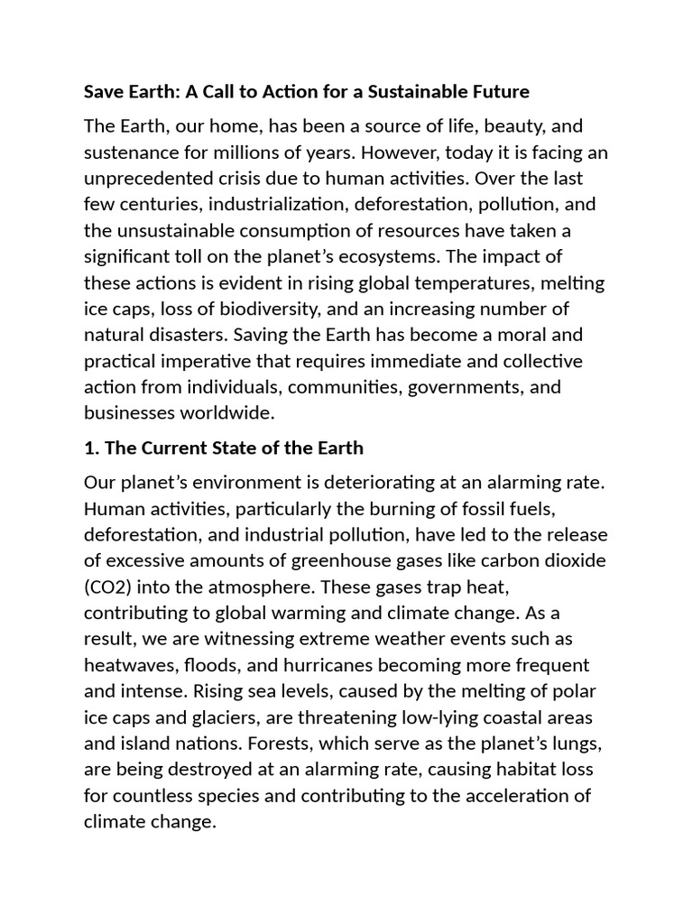 Save Earth Pdf Climate Change Sustainability