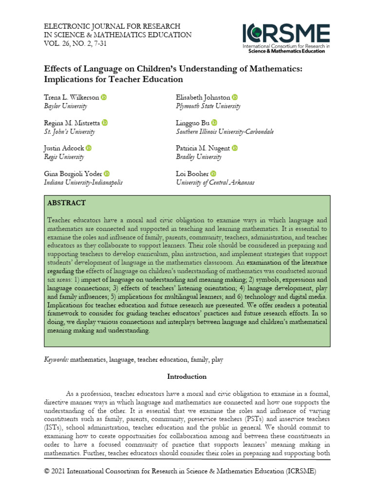 Language's Impact on Math Learning | PDF | Teachers | Learning