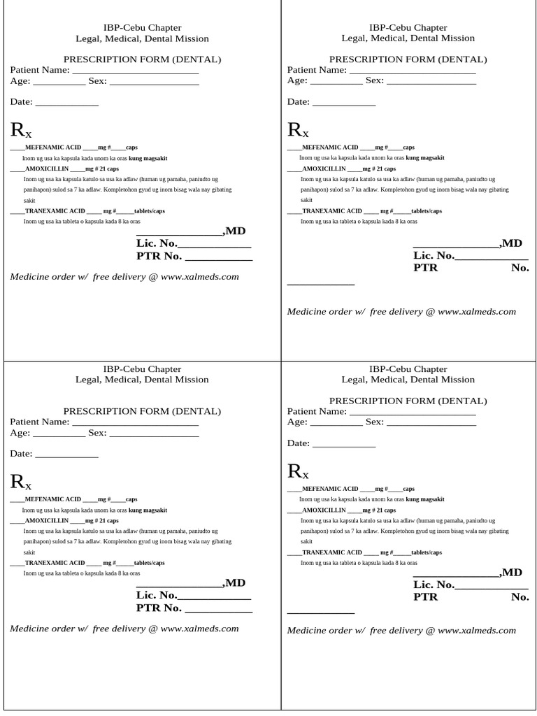 SIP Prescription Form DENTAL | PDF